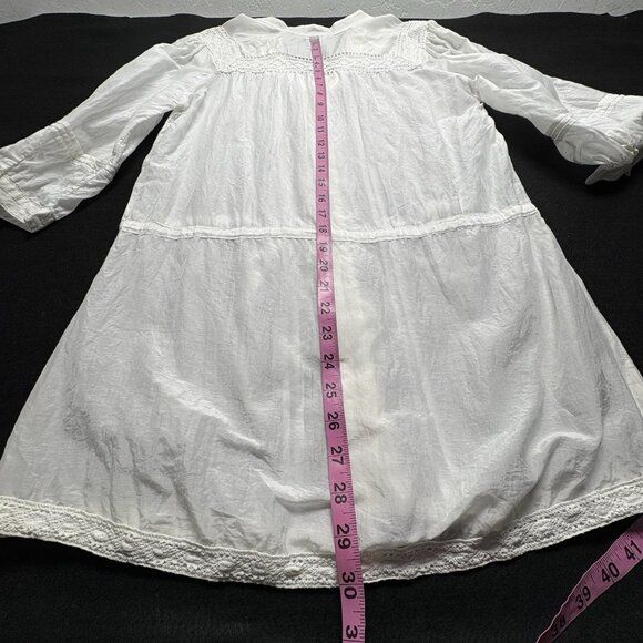 LILLY LOU Women Silk Blend Top Button Front Lace 3/4 Sleeve Sz M White 71-3 - Picture 10 of 10